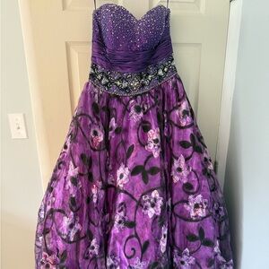 Purple Floral Strapless Gown
